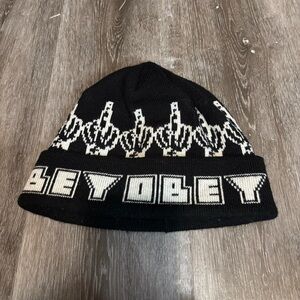 Obey Middle Finger Skeleton Beanie Black And White One Size
